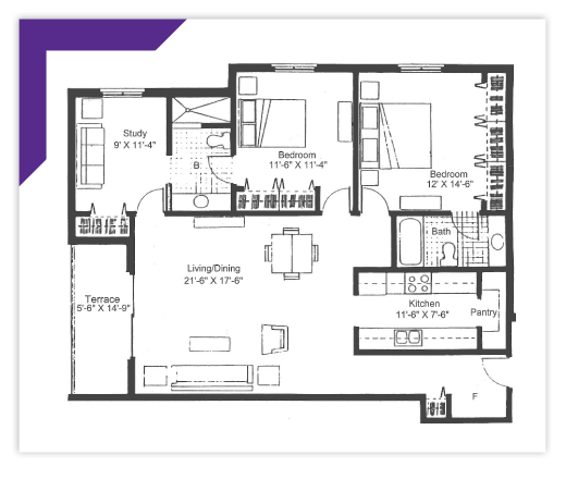 Two Bedroom with Study - Type 5 Apartment